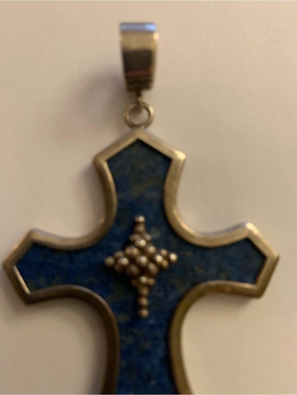 Blue Stone Cross Pendant with Silver Accents